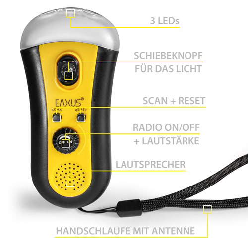 Eaxus Dynamo Taschenlampe mit Handkurbel und FM-Radio